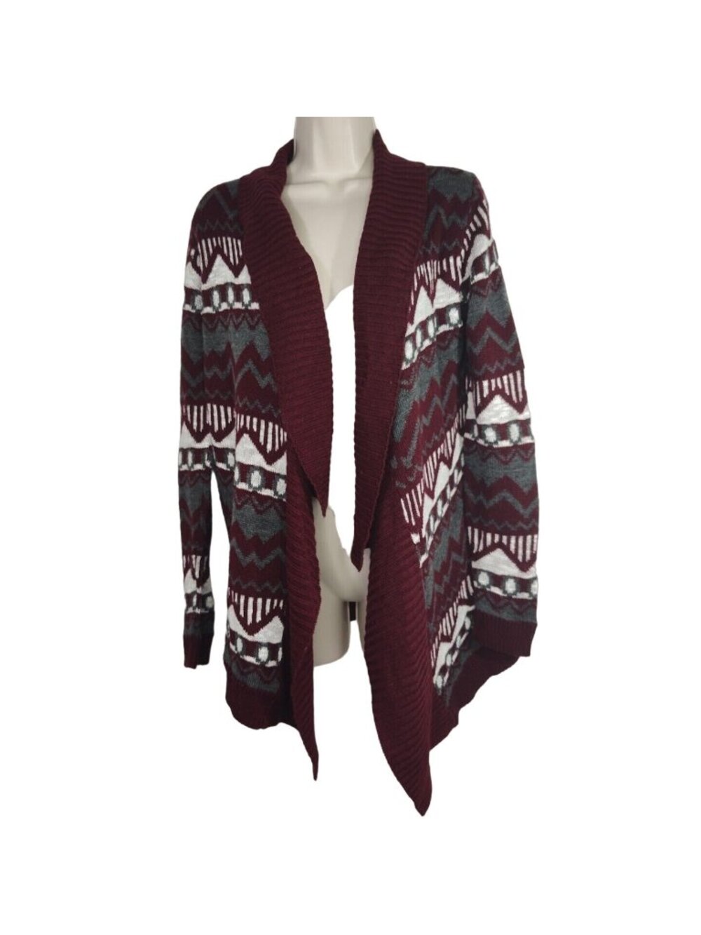Charlotte Russe Red Grey Open Front Cardigan Sweater Women Size L Long Sleeve